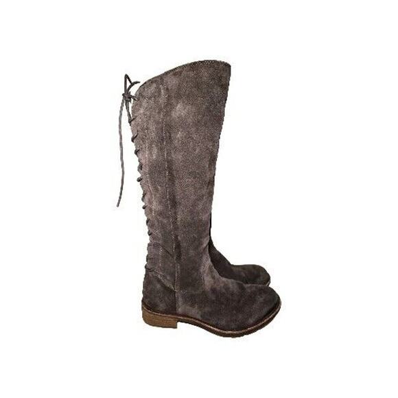 Aqua Sofft Sharnell Brown Suede Knee High Boots Lace Up Zip Water Resist. Sz 7M - Picture 3 of 8